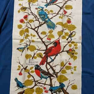Vintage pure linen hand towels birds